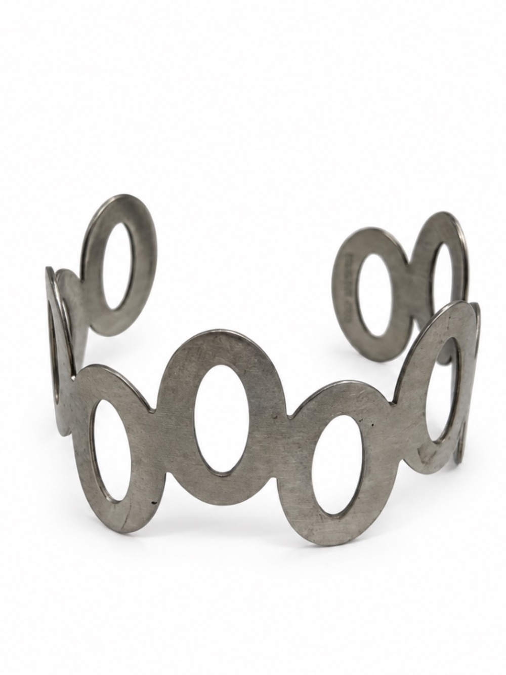 Modernist Stainless Steel Oval Openwork Cuff Bracelet